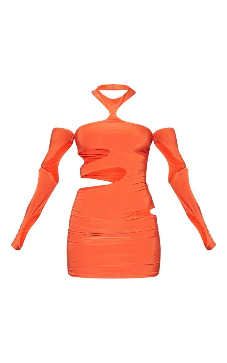 Orange Extreme Cut Out Sleeve Detail High Neck Bodycon Dress Product Image