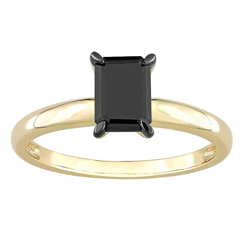 Stella Grace 14k Gold 1 Carat T.W Black Diamond Emerald-Cut Solitaire Ring, Womens Product Image