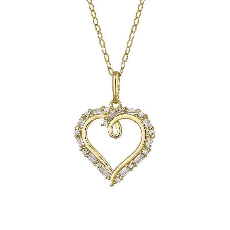 10k Gold Cubic Zirconia Heart Pendant Necklace, Womens White Product Image