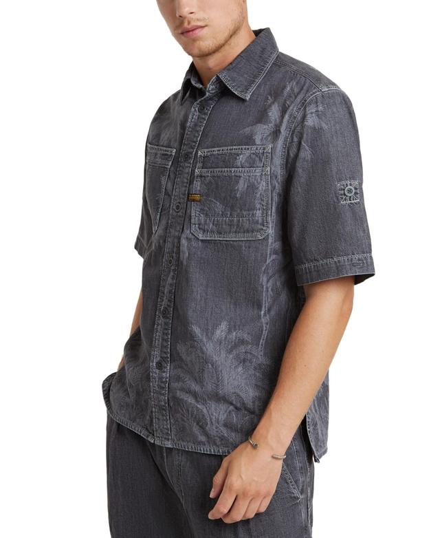 Mens Palm Tree Print Denim Short-Sleeve Shirt Product Image