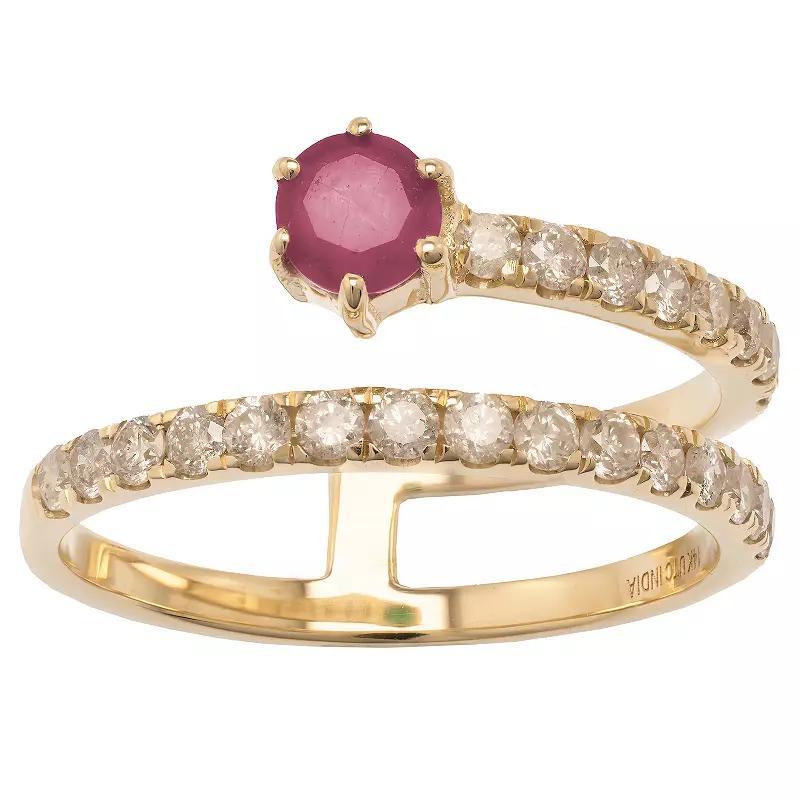 Gemistry 14k Gold Ruby & White Topaz Wrap Ring, Womens Product Image