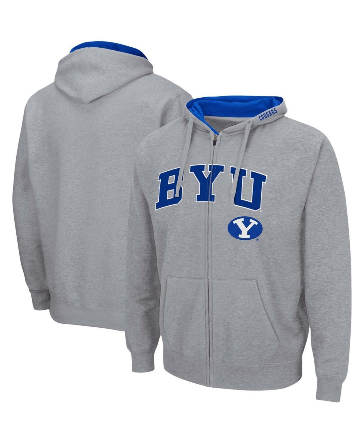 Mens Colosseum Heathered Gray BYU Cougars Arch & Logo 3.0 Full-Zip Hoodie Product Image