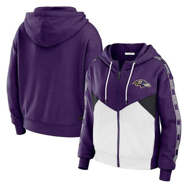 Womens WEAR by Erin Andrews /White Baltimore Ravens Plus Size Color Block Full-Zip Hoodie Product Image