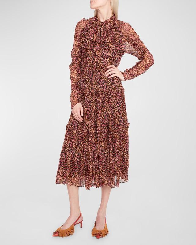 Ulla Johnson Idalia Metallic Thread Floral Long Sleeve Silk Dress Product Image