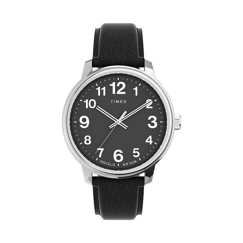 Timex Easy Reader 43 MM Mens Bold Leather Strap Watch - TW2V21400JT Black Product Image