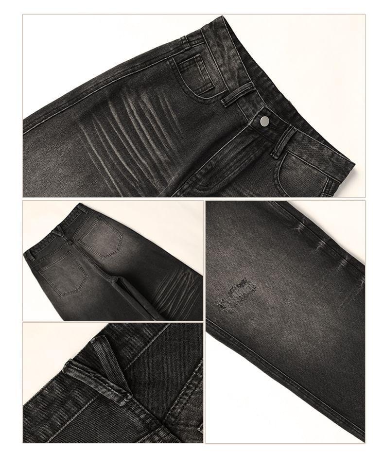 Mid Waist Washed Wide Leg Jeans (Various Designs) Product Image