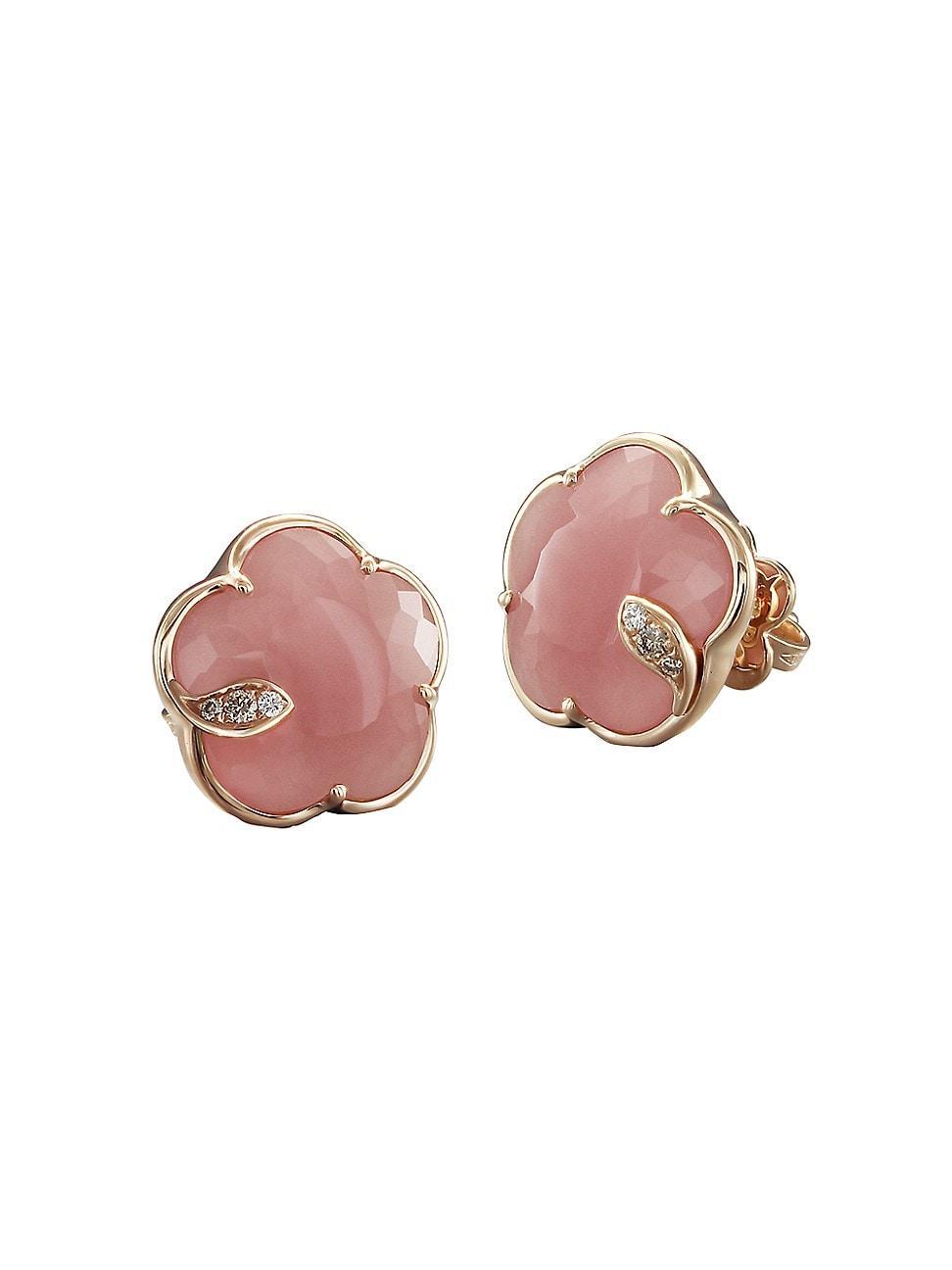 Womens Petit Joli 18K Rose Gold, Pink Chalcedony, & Diamond Flower Stud Earrings Product Image