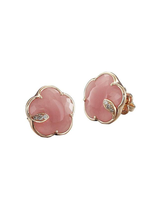 Womens Petit Joli 18K Rose Gold, Pink Chalcedony, & Diamond Flower Stud Earrings - Pink Product Image