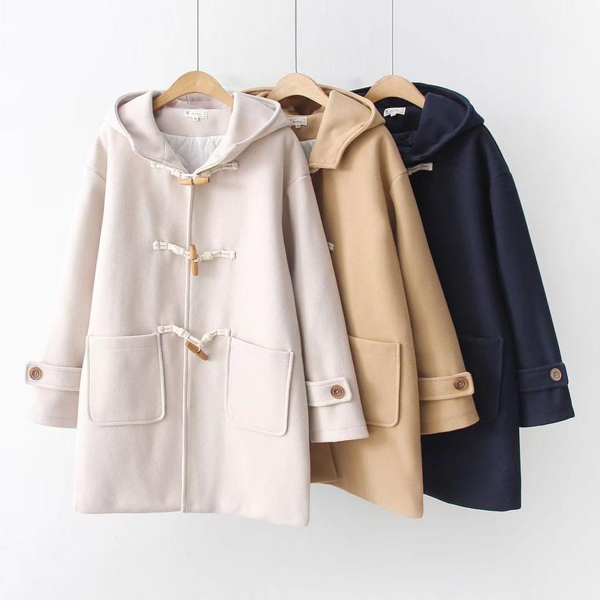 Hooded Plain Toggle Long Coat Product Image