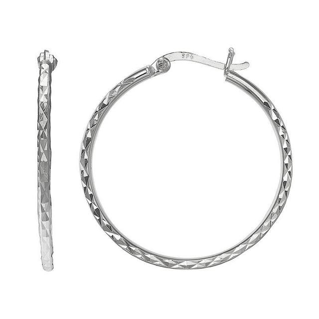 PRIMROSE Sterling Silver Textured Hoop Earrings, Womens, Grey Product Image