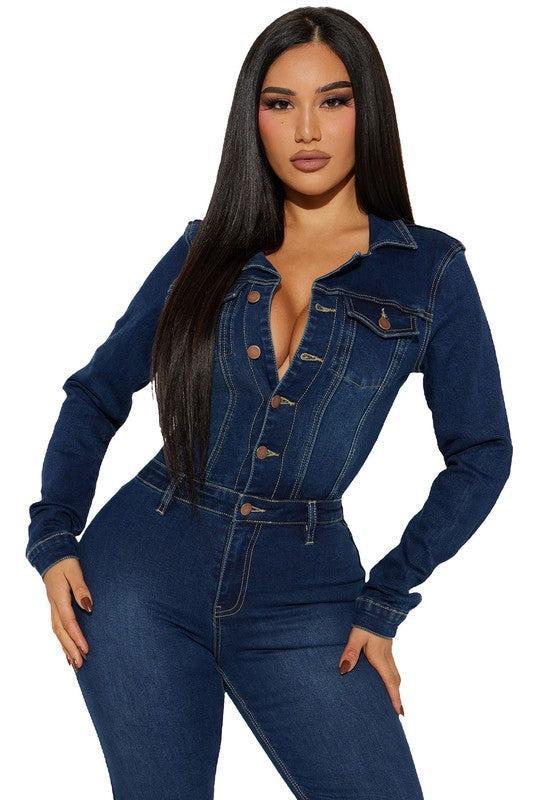 WOMEN DENIM SEXY JUMPSUIT Female Product Image