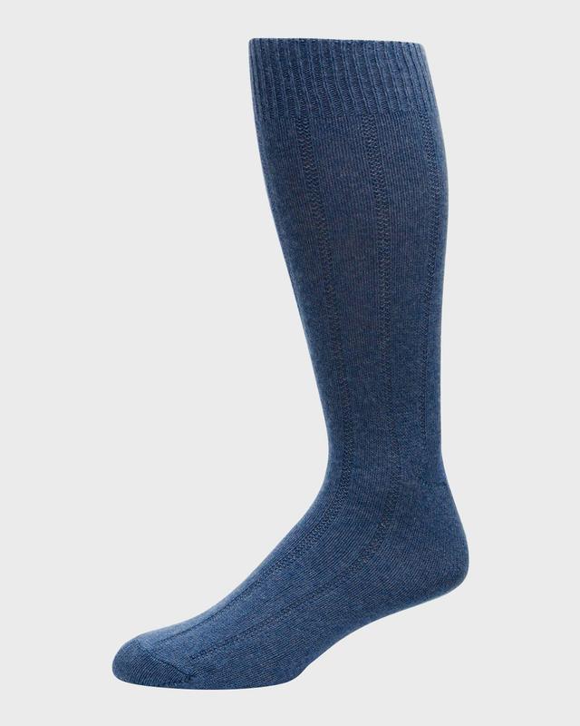 Neiman Marcus Men's Rib Cashmere Crew Socks - D.DENIM Product Image