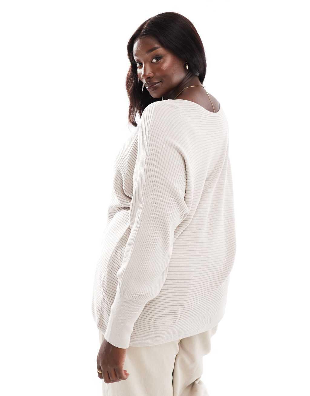 ONLY Curve cuffed sleeves knitted sweater in beige Product Image