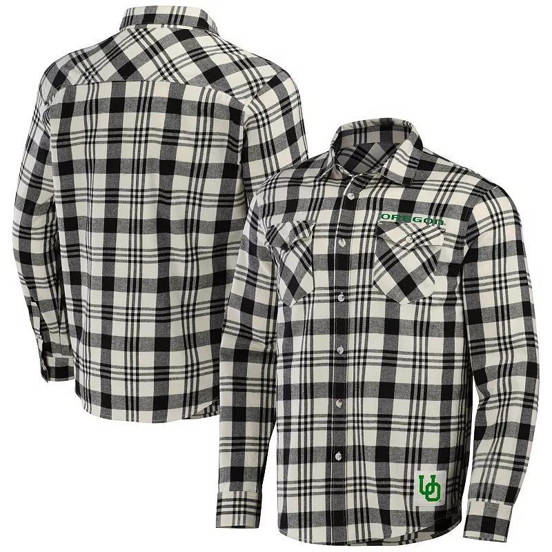 Mens Darius Rucker Collection by Fanatics Black/Natural Oregon Ducks Plaid Flannel Long Sleeve Button-Up Shirt Product Image