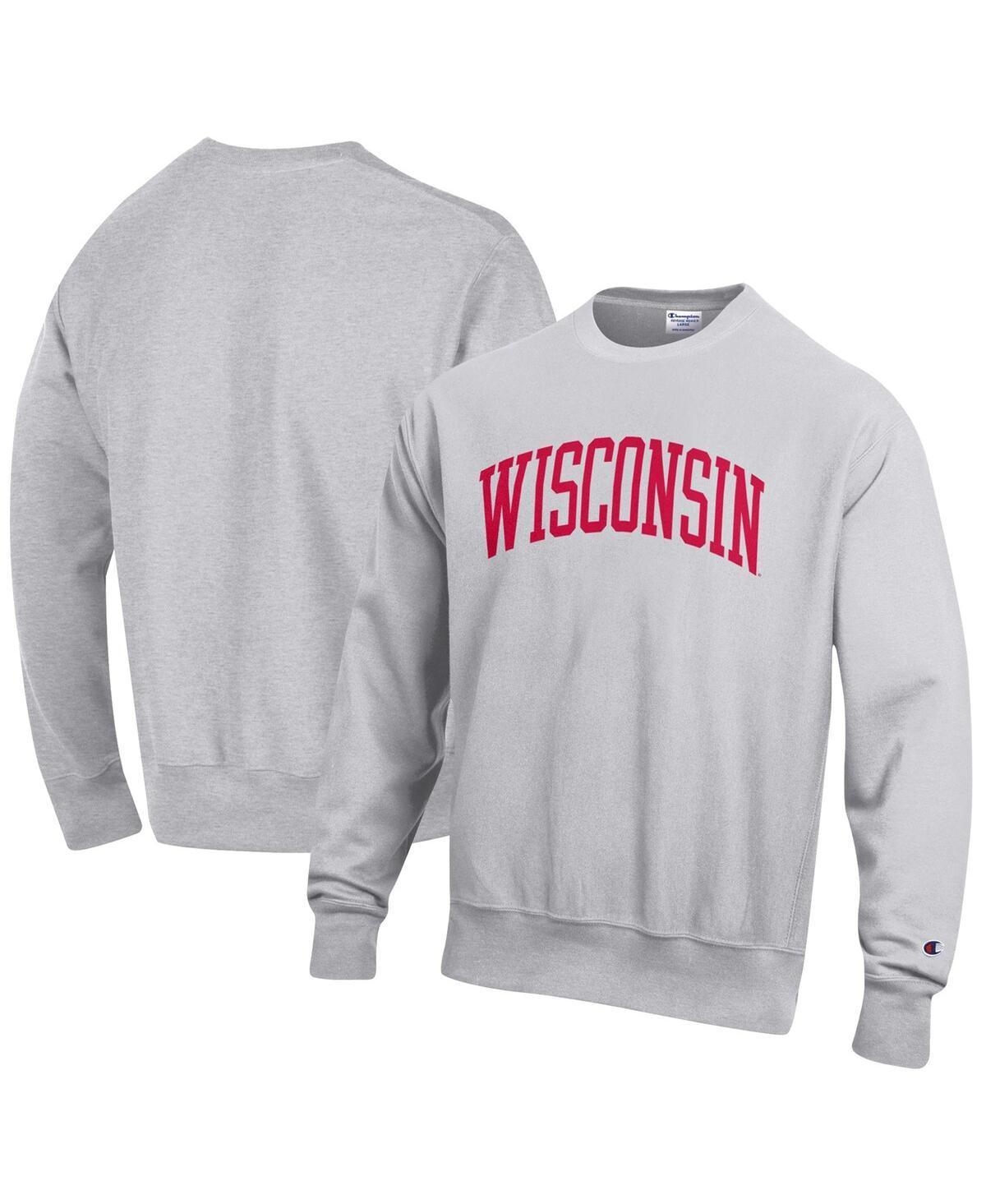 Mens Champion Heathered Gray Wisconsin Badgers Arch Reverse Weave Pullover Sweatshirt Product Image