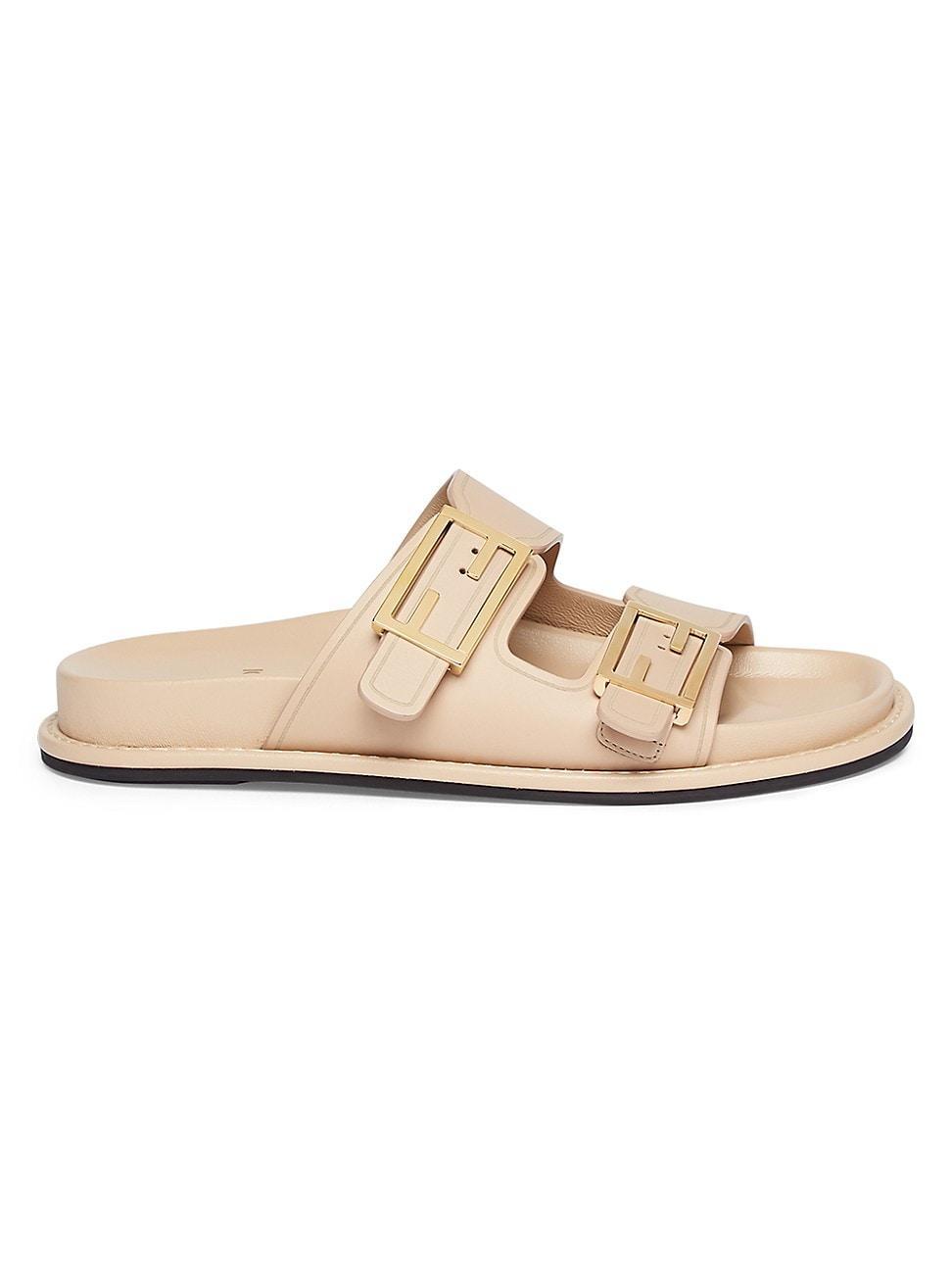 Womens Fendi Feel Buckle Leather Slides Product Image