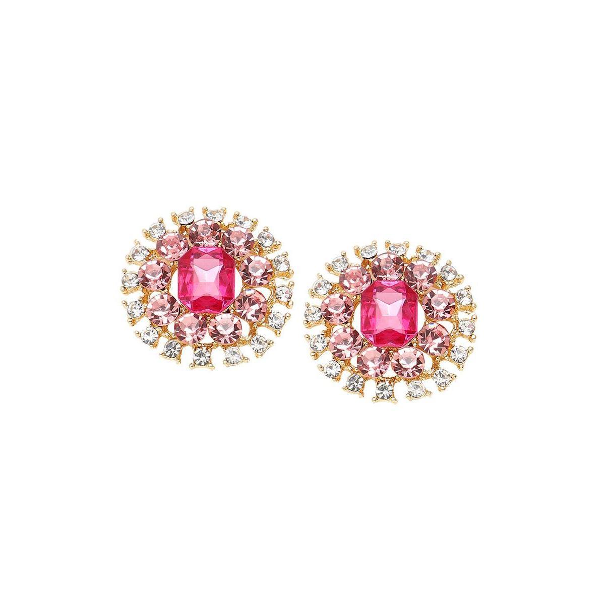 Sohi Womens Pink Embellished Circular Stud Earrings Product Image