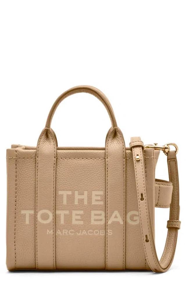 The Leather Crossbody Tote Bag In Beige Product Image