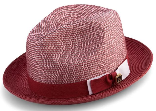 Burgundy Men's Two Tone Braided Pinch Fedora with Grosgrain Ribbon Male Product Image