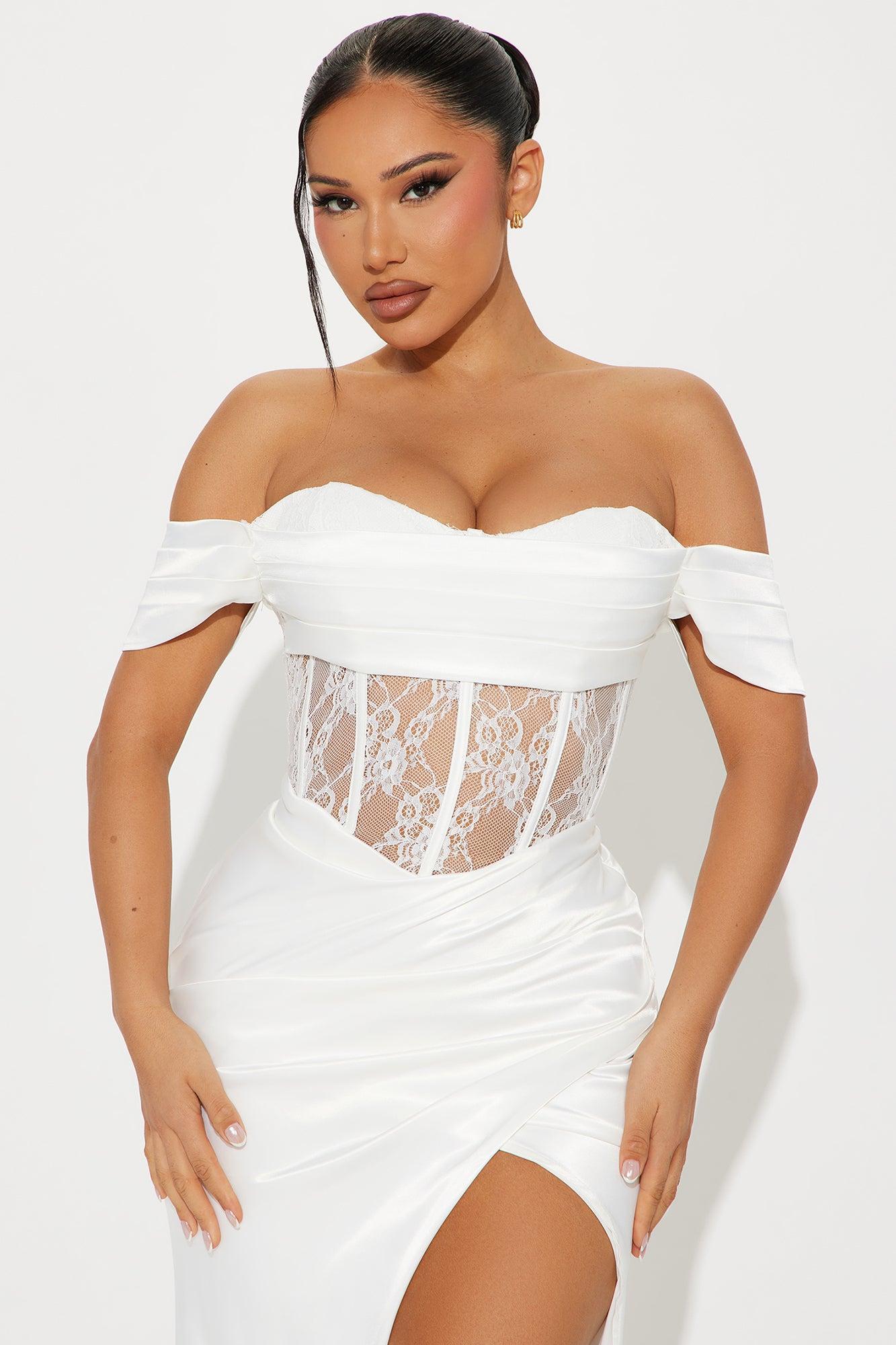 Perfection Satin Lace Gown - White Product Image