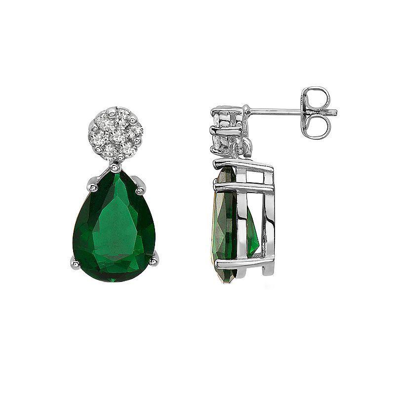 Sterling Silver Green Cubic Zirconia Drop Earrings, Womens, White Product Image