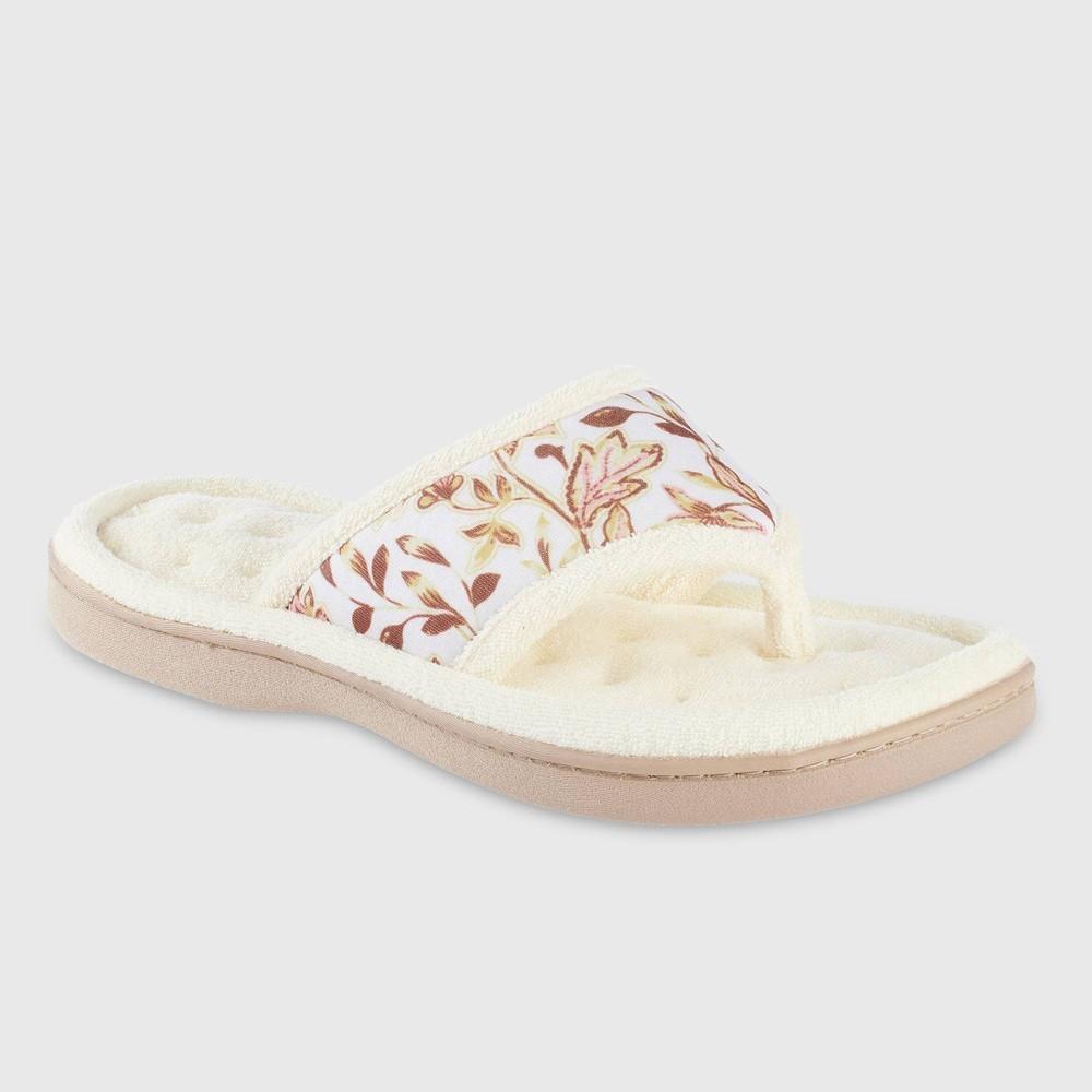 Isotoner Womens Georgie Embroidered Thong Slippers - Cream L Product Image