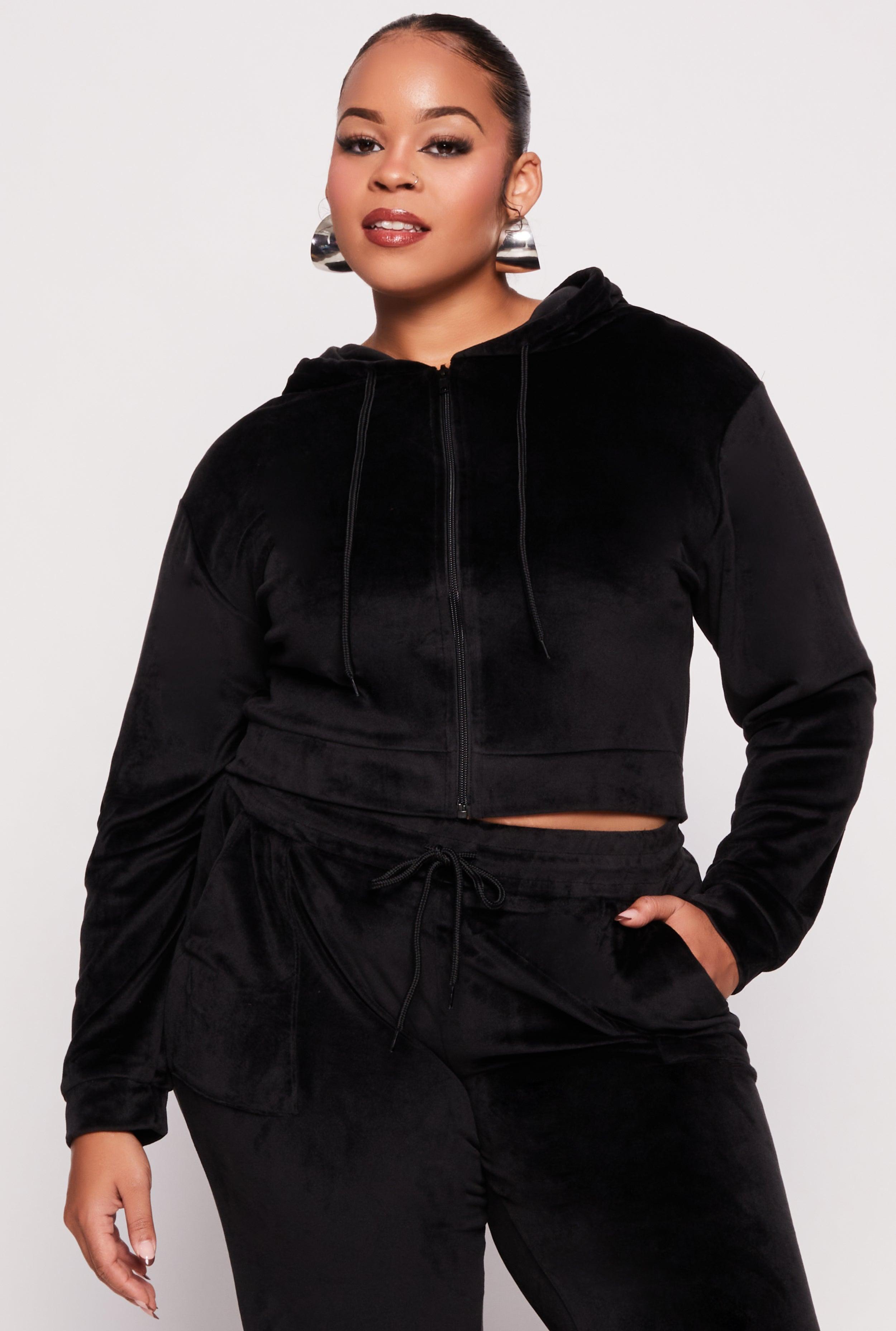 Womens Plus Size Velour Cropped Zip Front Hoodie Product Image