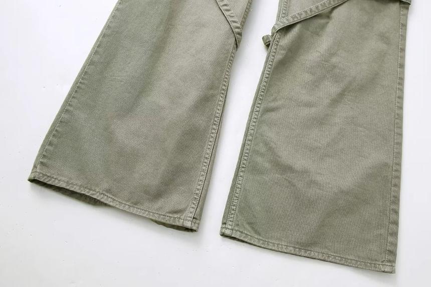 Mid Rise Plain Wide Leg Cargo Pants Product Image