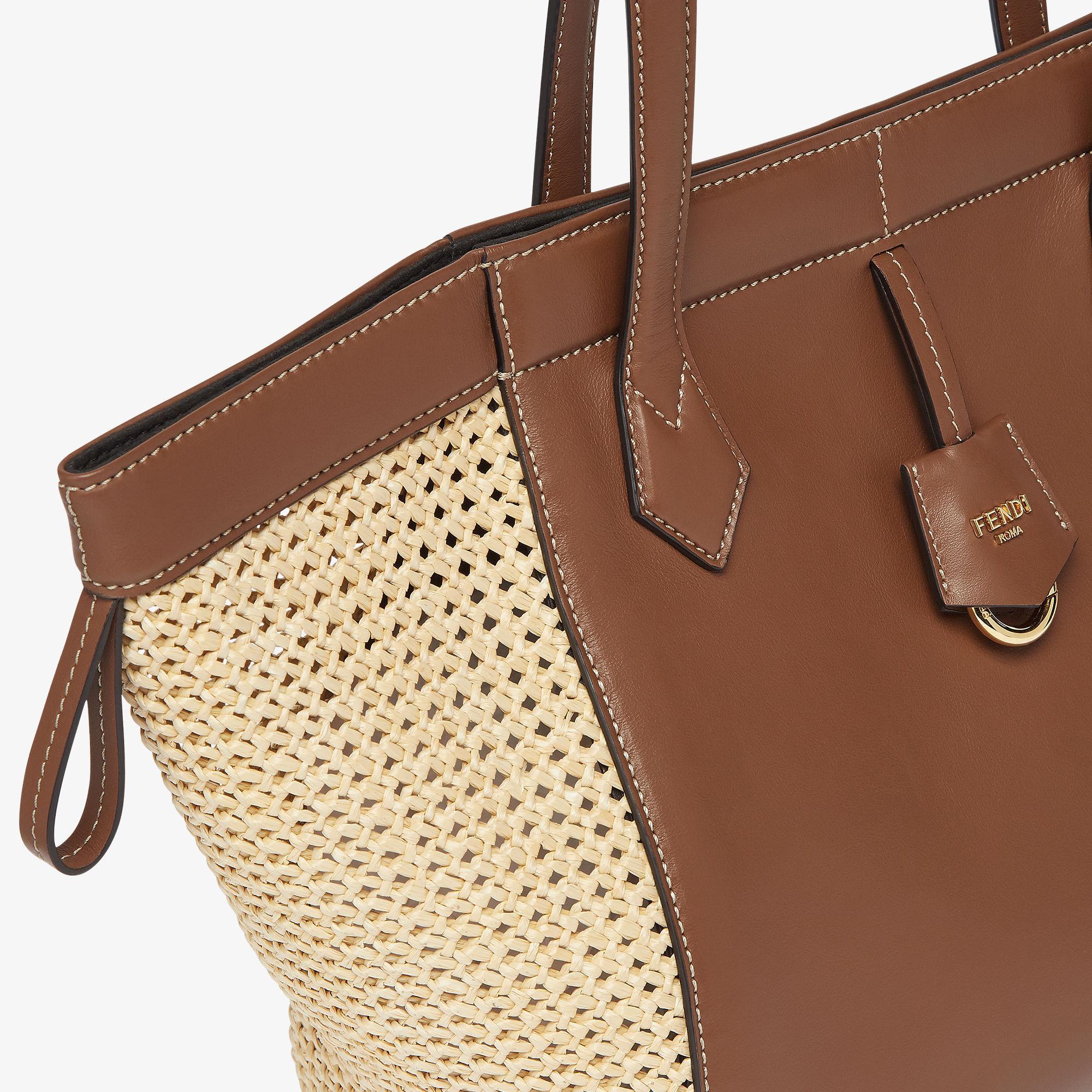 Fendi Origami MediumTransformable bag in brown leather and macramé raffia Product Image