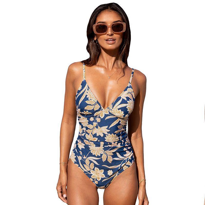 Womens CUPSHE Paisley V-Neck Tummy Control One Piece Swimsuit Product Image