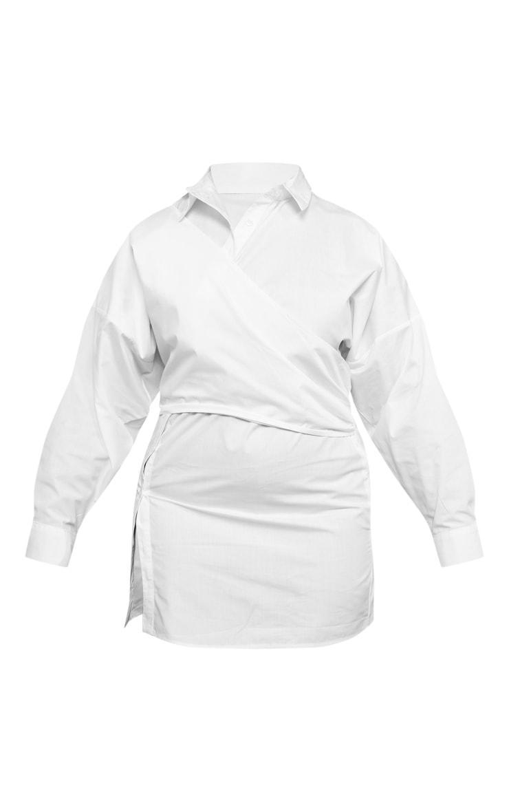 Plus White Wrap Front Shirt Dress Product Image