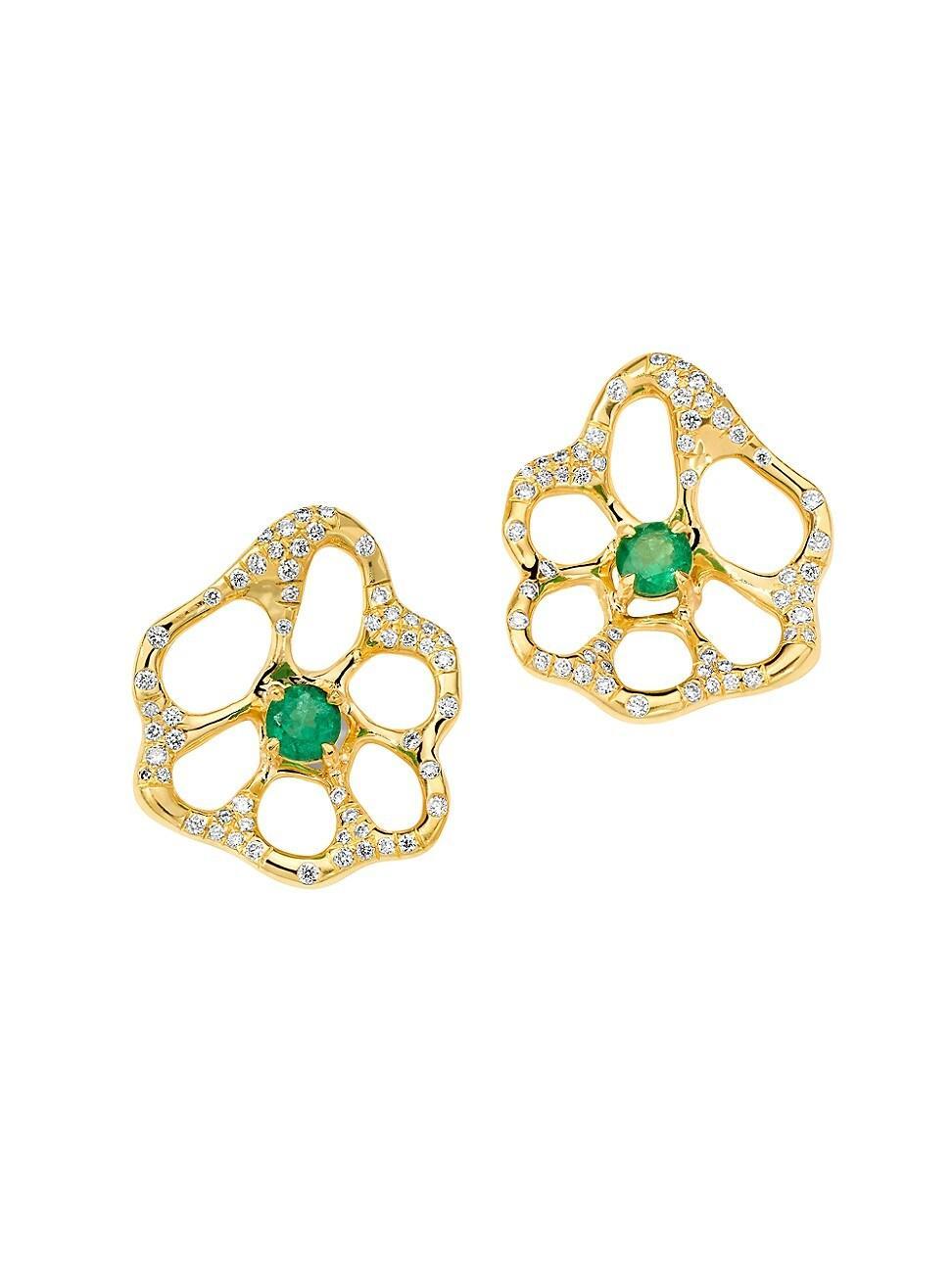 Womens Stardust 18K Yellow Gold, Emerald & 0.4 TCW Diamond Stud Earrings Product Image