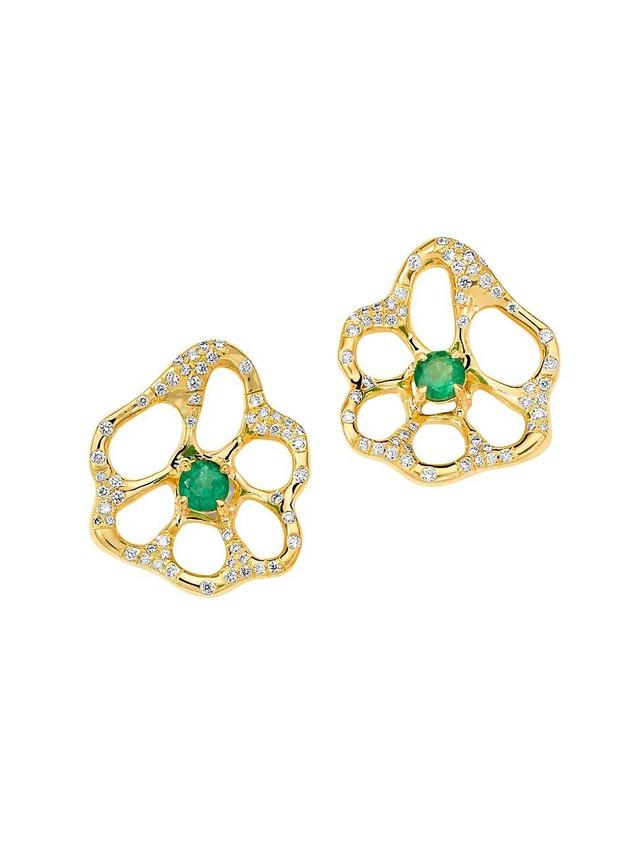 Womens Stardust 18K Yellow Gold, Emerald & 0.4 TCW Diamond Stud Earrings Product Image