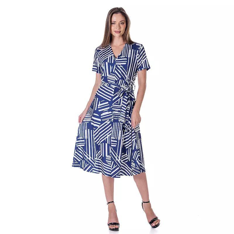 Womens 24Seven Comfort Apparel Short Sleeve Tie Waist Midi Dress Blue Team Product Image