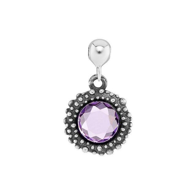 PRIMROSE Sterling Silver Oxidized Beaded Round Cubic Zirconia, Red Corundum & Spinel Sliding Charm, Womens, Purple Product Image