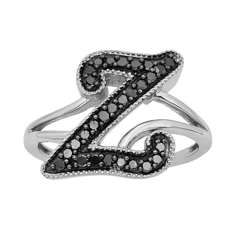 Jewelexcess Sterling Silver 1/4-ct. T.W. Black Diamond Initial Ring, Womens Product Image