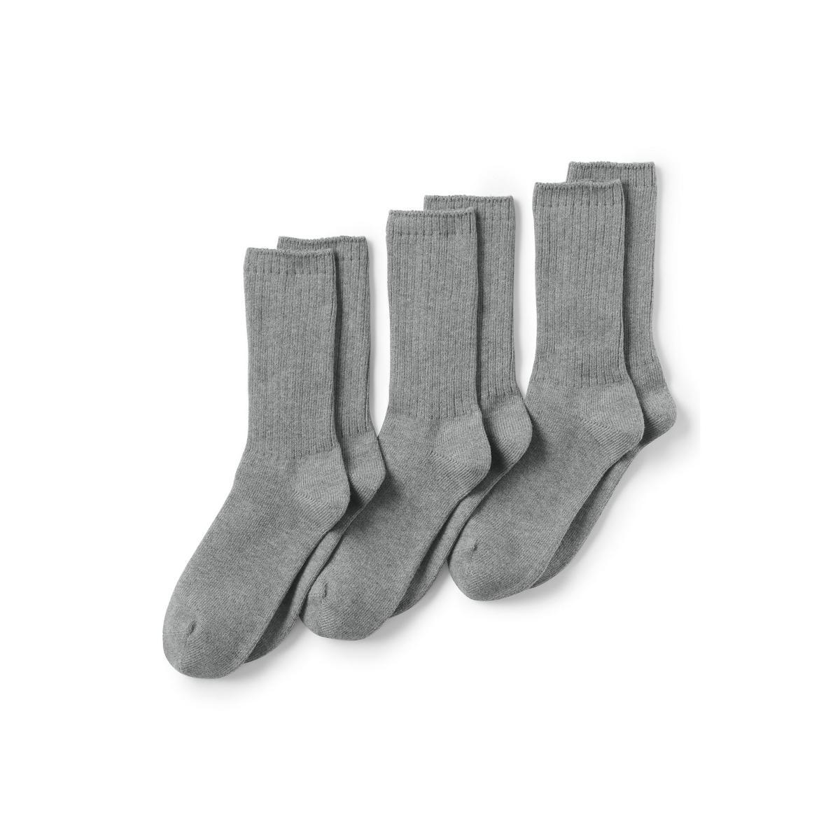 Mens Lands End Seamless Toe Cotton 3-Pack Crew Socks Pewter Grey Product Image