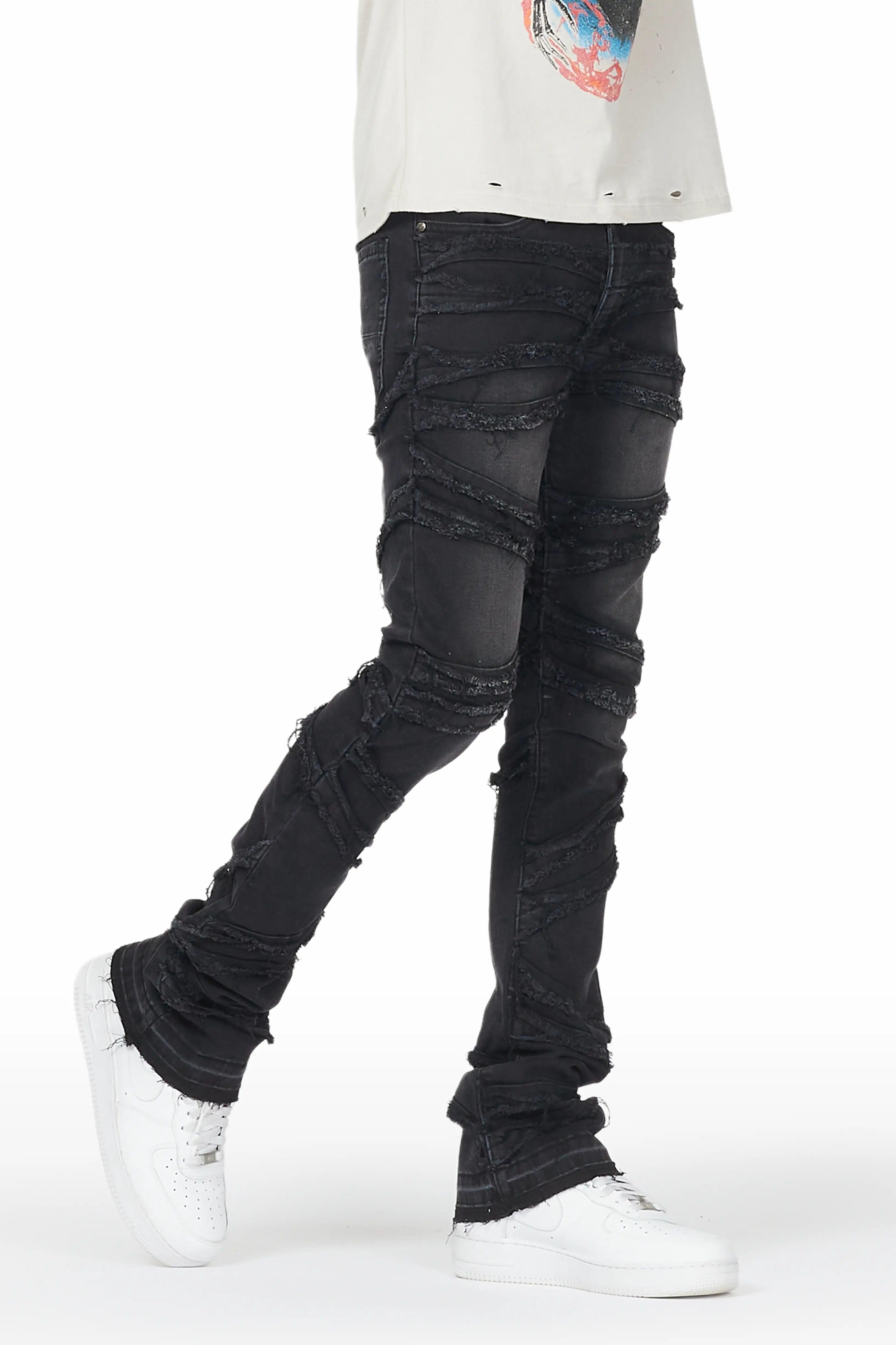 Falcko Jet Black Stacked Flare Jean Male Product Image