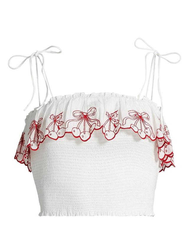 Womens Carletta Cherry-Embroidered Crop Top Product Image