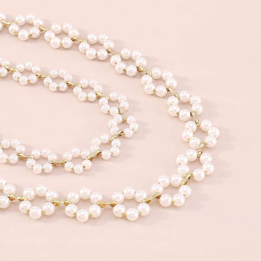 Set: Faux Pearl Beaded Necklace + Bracelet Product Image