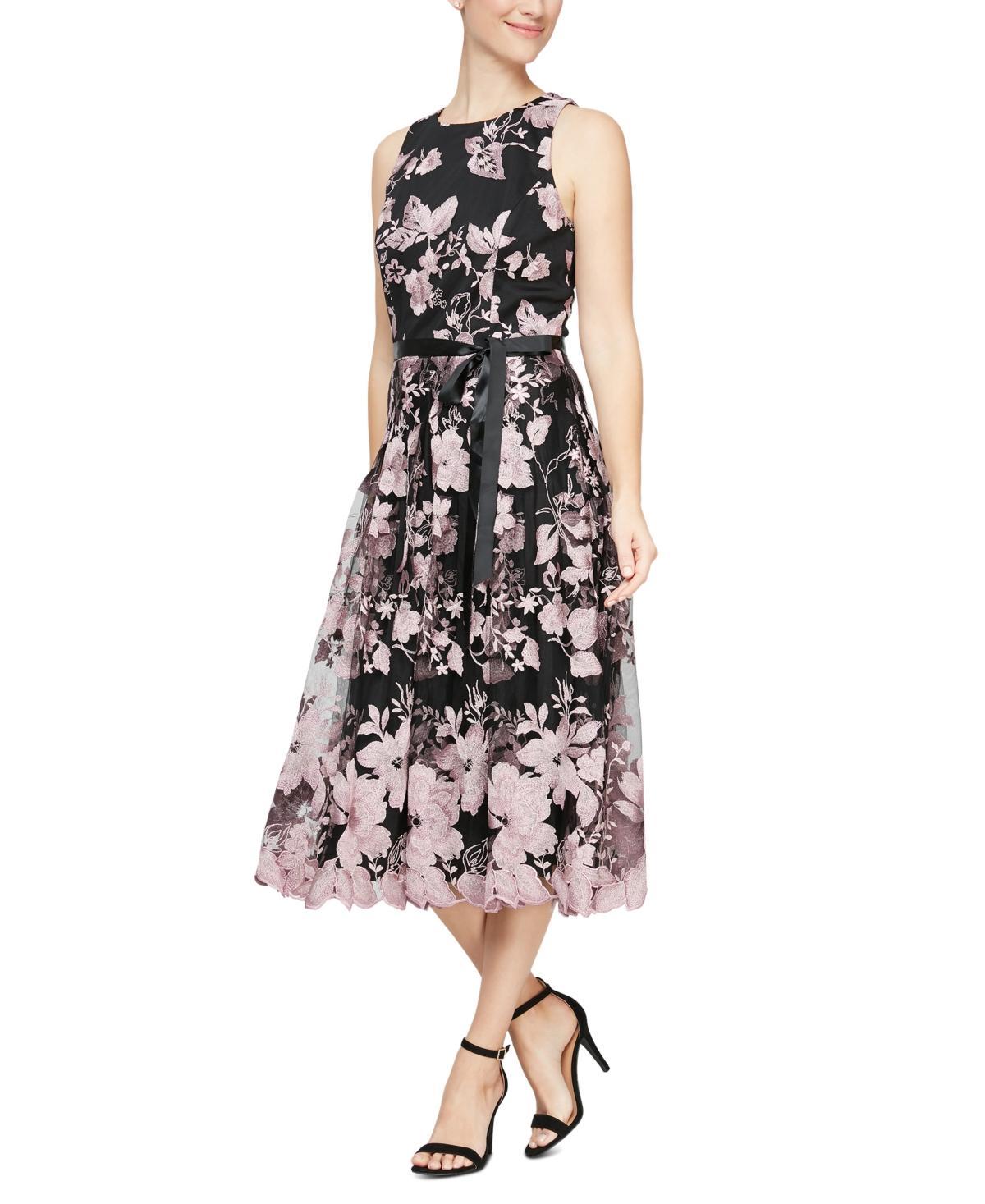 Alex & Eve Embroidered Sleeveless Midi Dress in Black Rose at Nordstrom, Size 2 Product Image