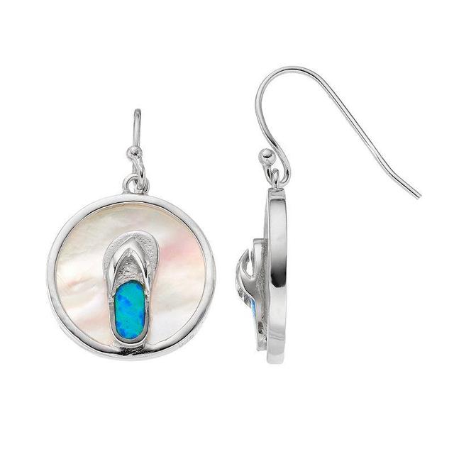 Sterling Silver Mother-of-Pearl & Lab-Created Blue Opal Flip-Flop Disc Drop Earrings, Womens Product Image