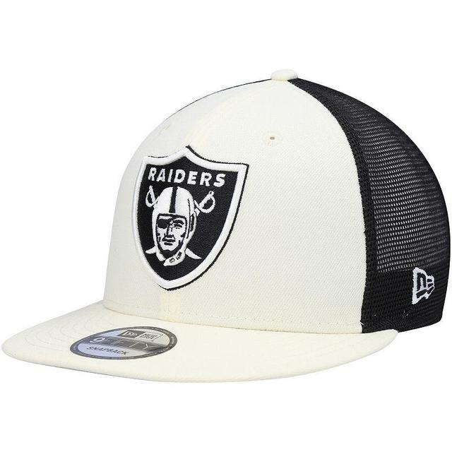 Mens New Era Cream/Black Las Vegas Raiders Chrome Collection 9FIFTY Trucker Snapback Hat Product Image