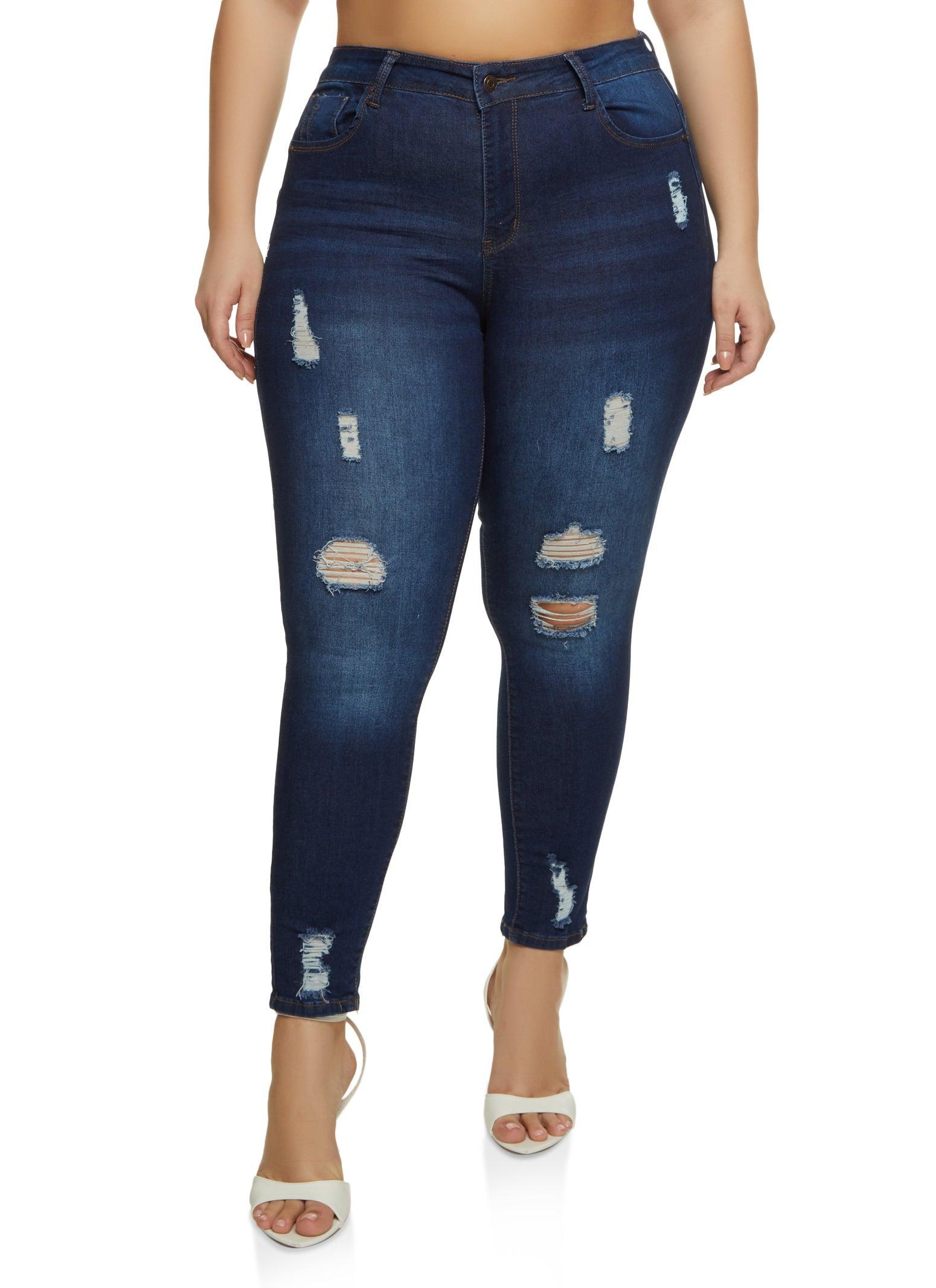 Womens Plus Size WAX Distressed Push Up Skinny Jeans Product Image