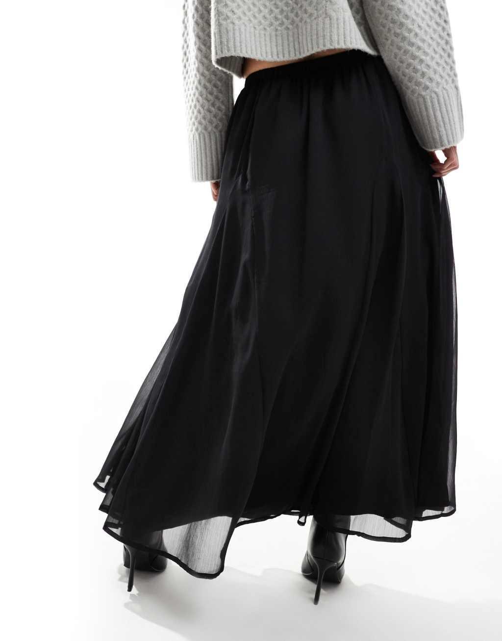 ASOS DESIGN chiffon flare maxi skirt in black Product Image