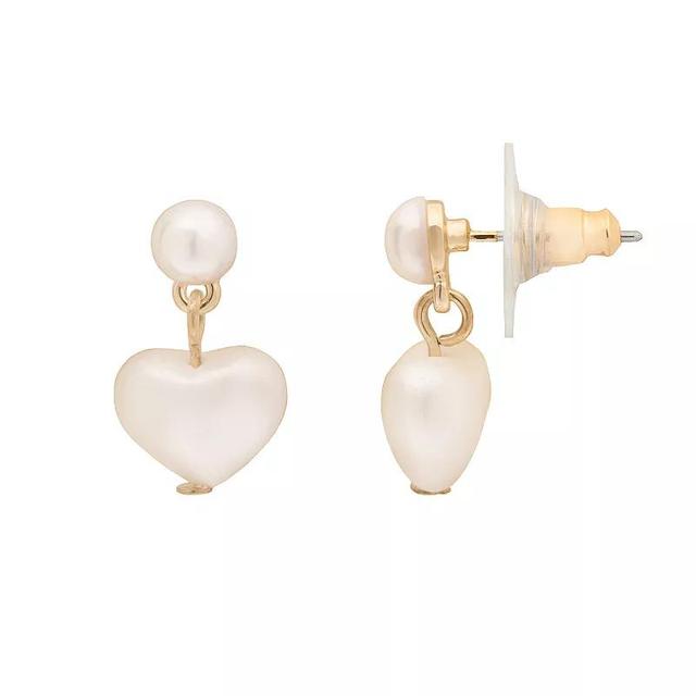 LC Lauren Conrad Heart Shaped Simulated Pearl Drop Earrings, Womens, White Product Image