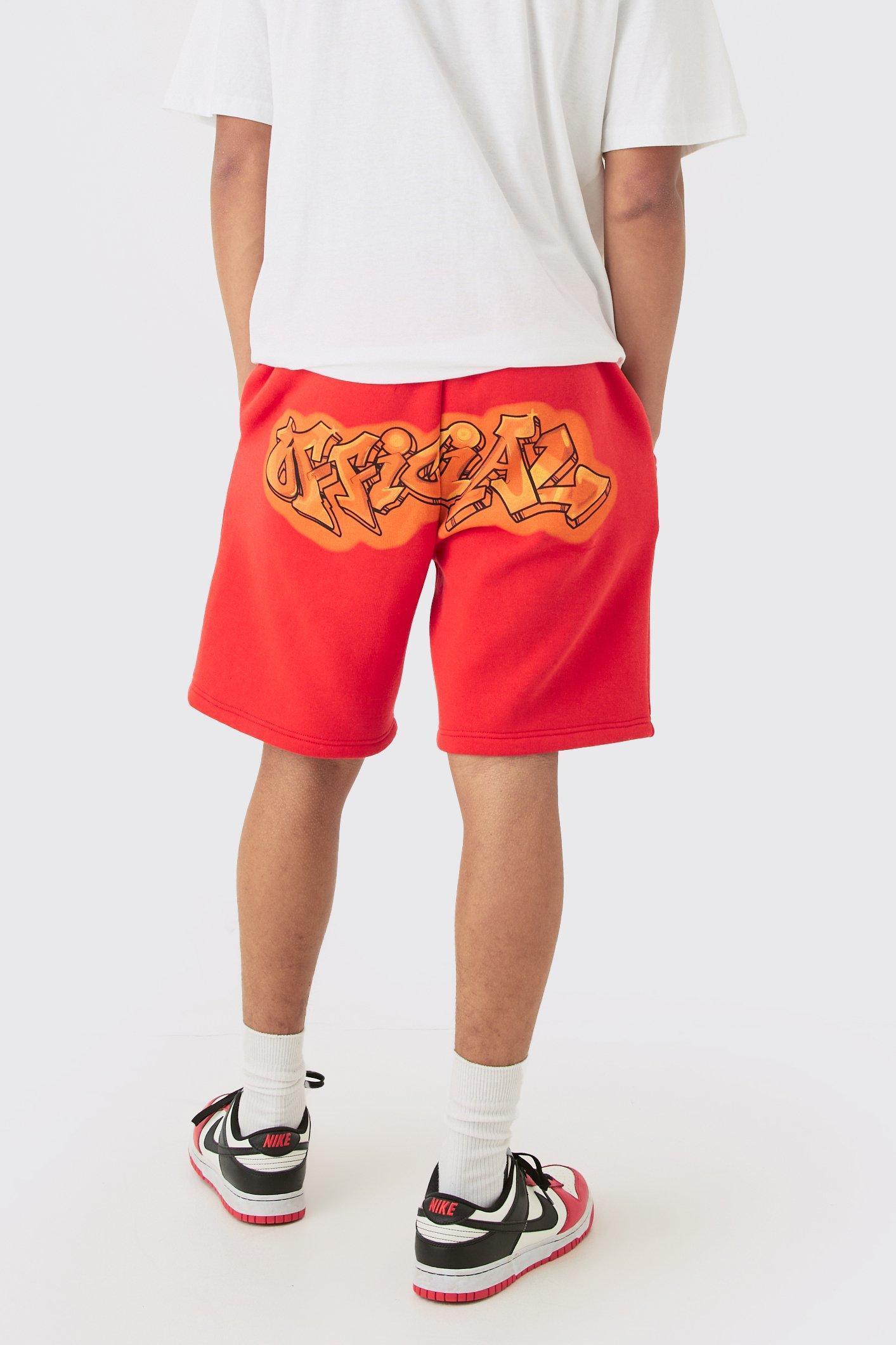 Mens Red Relaxed Fit Official Graffiti Spray Short, Red Product Image