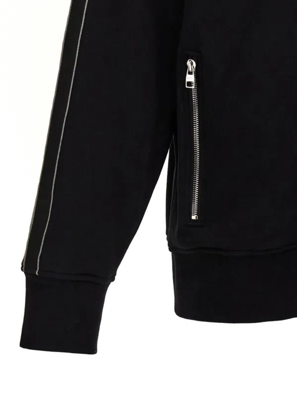 Black Zip-up Hoodie With Logo Tape Product Image