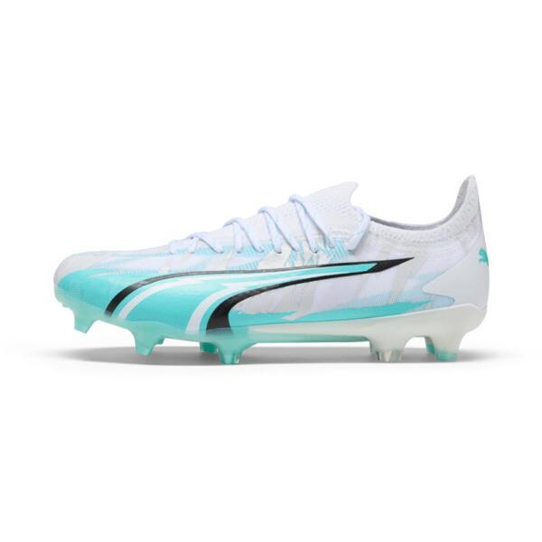 PUMA ULTRA ULTIMATE RUSH Firm Ground/Artificial Ground Women's Soccer Cleats Shoes in White/Elektro Aqua/Black Product Image