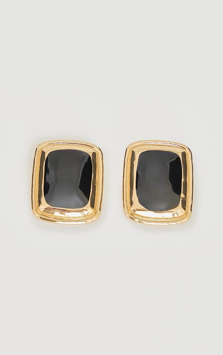 Gold Black Detail Square Stud Earrings Product Image